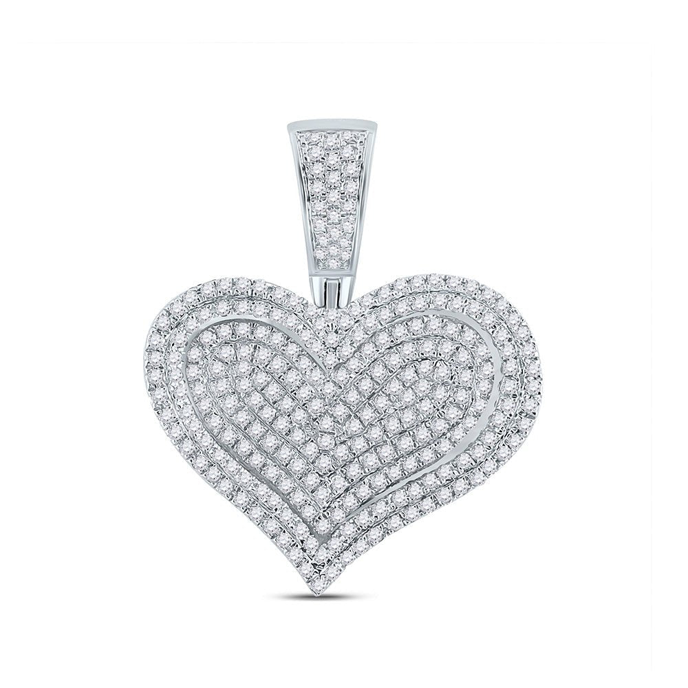10kt White Gold Men's Round Diamond Heart Charm Pendant - 3/4 Cttw | Splendid Jewellery - Splendid Jewellery