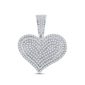 10kt White Gold Men's Round Diamond Heart Charm Pendant - 3/4 Cttw | Splendid Jewellery - Splendid Jewellery