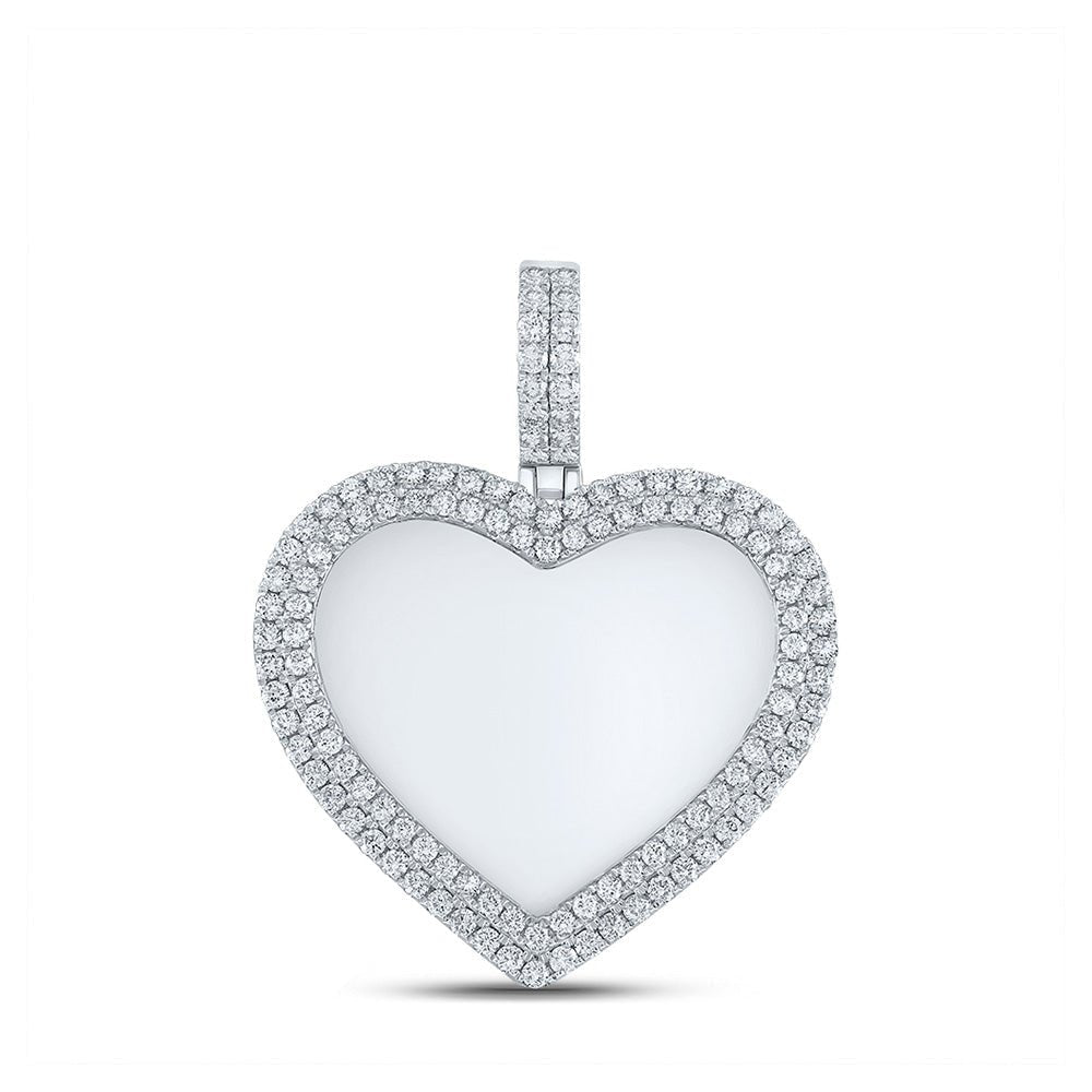 10kt White Gold Men's Round Diamond Heart Memory Charm Pendant - 2 Cttw - Splendid Jewellery
