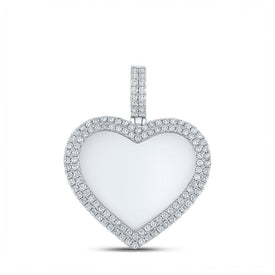 10kt White Gold Men's Round Diamond Heart Memory Charm Pendant - 2 Cttw - Splendid Jewellery