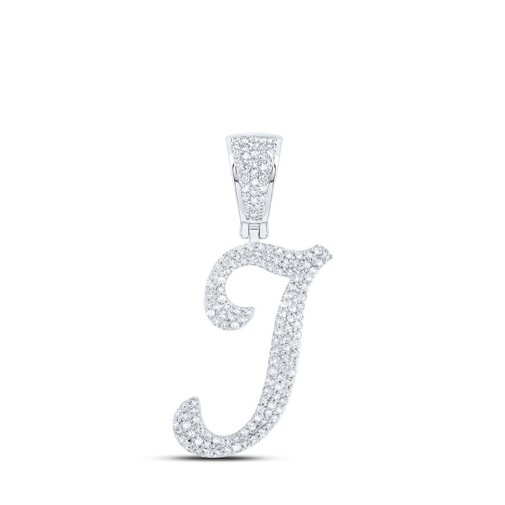 10kt White Gold Mens Round Diamond I Initial Letter Charm Pendant 5/8 Cttw | Splendid Jewellery - Splendid Jewellery