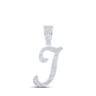 10kt White Gold Mens Round Diamond I Initial Letter Charm Pendant 5/8 Cttw | Splendid Jewellery - Splendid Jewellery