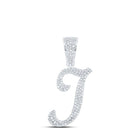 10kt White Gold Mens Round Diamond I Initial Letter Charm Pendant 5/8 Cttw | Splendid Jewellery - Splendid Jewellery