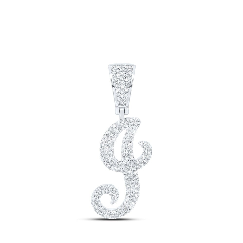 10kt White Gold Men's Round Diamond J Initial Letter Charm Pendant - 3/4 Cttw - Splendid Jewellery
