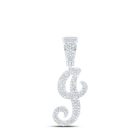 10kt White Gold Men's Round Diamond J Initial Letter Charm Pendant - 3/4 Cttw - Splendid Jewellery