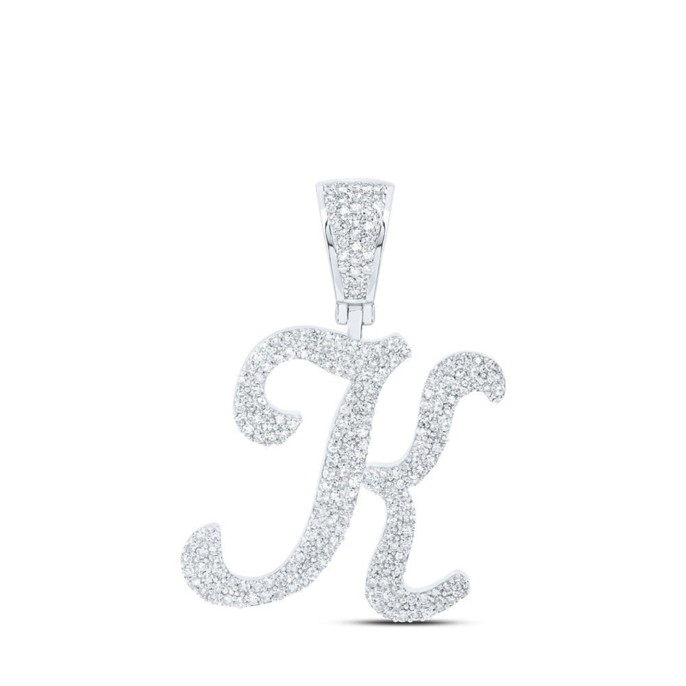 10kt White Gold Men's Round Diamond K Initial Letter Charm Pendant - 1 Cttw | Splendid Jewellery - Splendid Jewellery