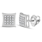 10kt White Gold Men's Round Diamond Kite Square Earrings 1/12 Cttw | Sophisticated Sparkle - Alternate view 2 from Splendid Jewellery