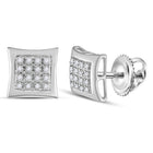 10kt White Gold Men's Round Diamond Kite Square Earrings 1/12 Cttw | Sophisticated Sparkle - Alternate view 1 from Splendid Jewellery
