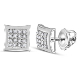 10kt White Gold Men's Round Diamond Kite Square Earrings 1/12 Cttw | Sophisticated Sparkle - Alternate view 1 from Splendid Jewellery