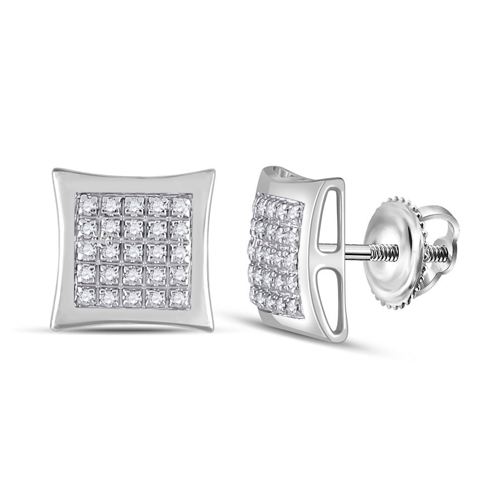 10kt White Gold Men's Round Diamond Kite Square Earrings 1/8 Cttw | Elegant Diamond Studs for Men - Splendid Jewellery