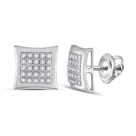 10kt White Gold Men's Round Diamond Kite Square Earrings 1/8 Cttw | Elegant Diamond Studs for Men - Splendid Jewellery