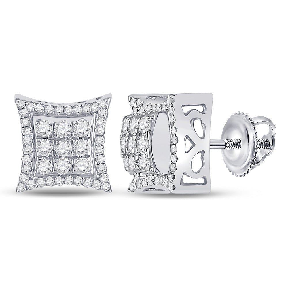 10kt White Gold Men's Round Diamond Kite Square Earrings - Exquisite Brilliance - Splendid Jewellery