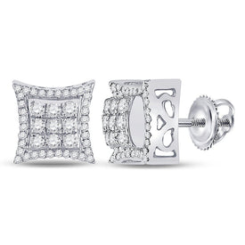 10kt White Gold Men's Round Diamond Kite Square Earrings - Exquisite Brilliance - Splendid Jewellery