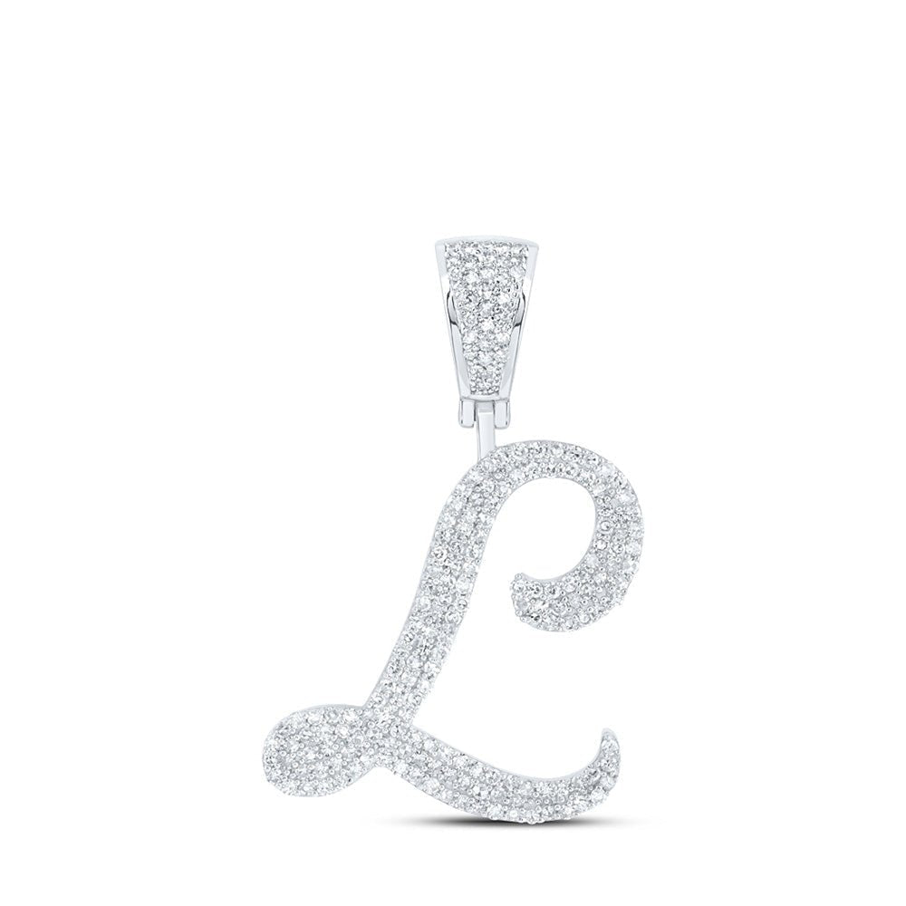 10kt White Gold Men's Round Diamond L Initial Letter Charm Pendant - 7/8 Cttw | Splendid Jewellery - Splendid Jewellery
