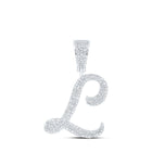 10kt White Gold Men's Round Diamond L Initial Letter Charm Pendant - 7/8 Cttw | Splendid Jewellery - Splendid Jewellery