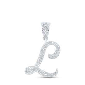 10kt White Gold Men's Round Diamond L Initial Letter Charm Pendant - 7/8 Cttw | Splendid Jewellery - Splendid Jewellery
