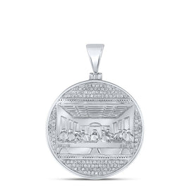 10kt White Gold Men's Round Diamond Last Supper Circle Charm Pendant - 1/2 Cttw | Splendid Jewellery - Alternate view 1 from Splendid Jewellery