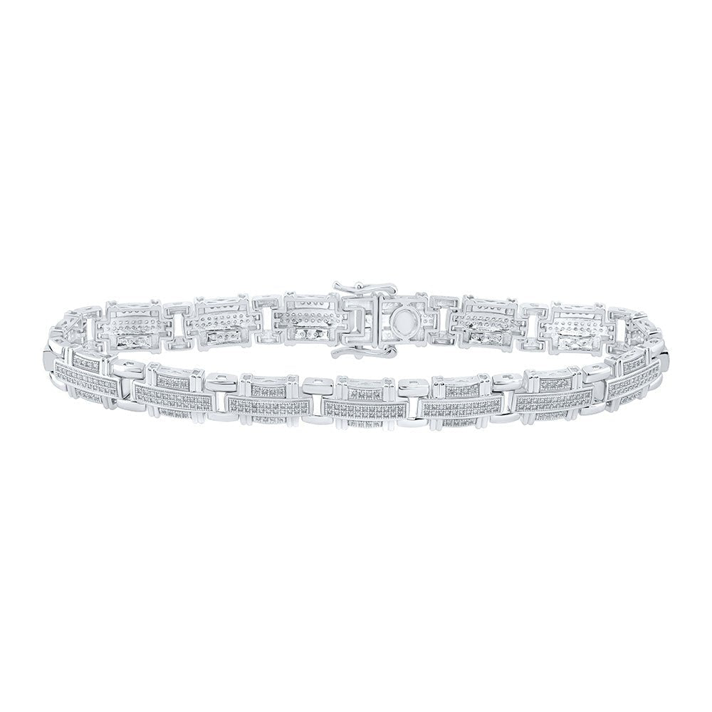 10kt White Gold Men's Round Diamond Link Bracelet - 1 - 1/4 Cttw | Splendid Jewellery - Splendid Jewellery