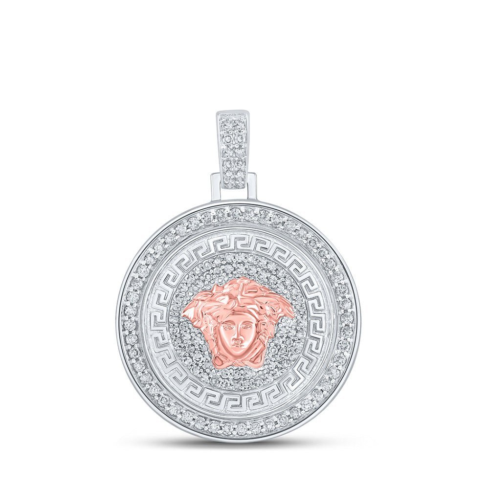 10kt White Gold Men's Round Diamond Medusa Circle Charm Pendant - 1 - 1/4 Cttw | Splendid Jewellery - Splendid Jewellery