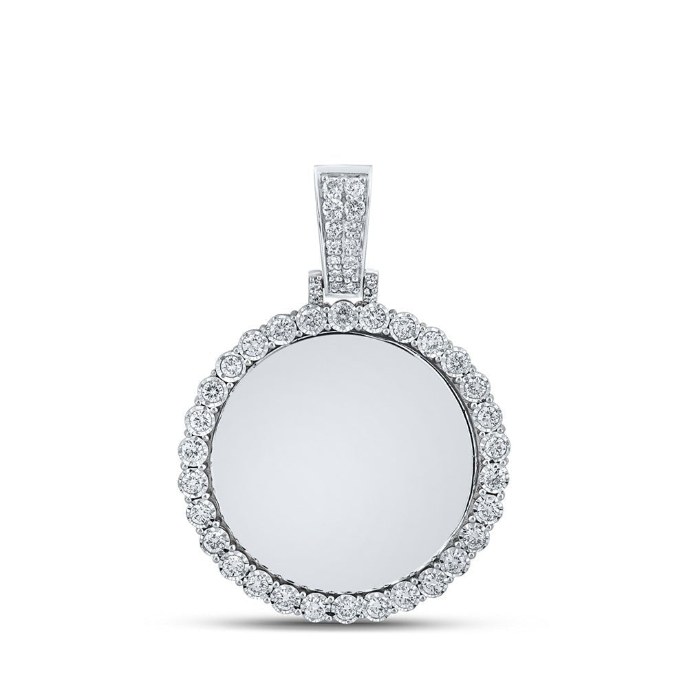 10kt White Gold Men's Round Diamond Memory Circle Charm Pendant - 3/4 Cttw | Splendid Jewellery - Splendid Jewellery
