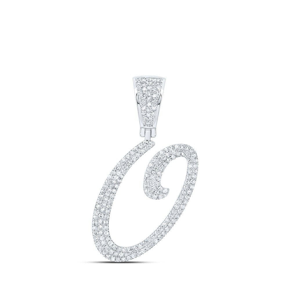 10kt White Gold Men's Round Diamond O Initial Letter Charm Pendant 7/8 Cttw - Splendid Jewellery