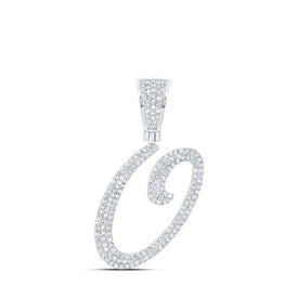 10kt White Gold Men's Round Diamond O Initial Letter Charm Pendant 7/8 Cttw - Splendid Jewellery