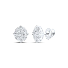 10kt White Gold Men's Round Diamond Oval Earrings - 3/8 Cttw | Dazzling Gems - Splendid Jewellery