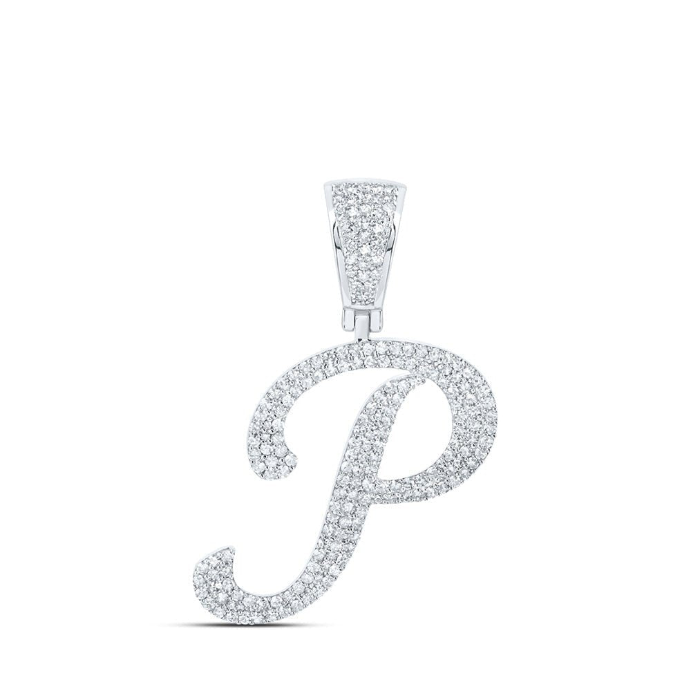 10kt White Gold Men's Round Diamond P Initial Letter Charm Pendant - 7/8 Cttw | Splendid Jewellery - Splendid Jewellery