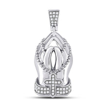 Load image into Gallery viewer, 10kt White Gold Mens Round Diamond Praying Hands Rosary Charm Pendant - A Symbolic Statement of Faith and Style - Splendid Jewellery