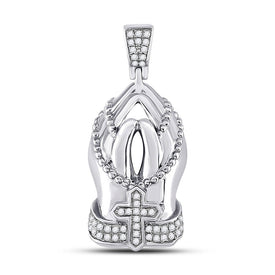 10kt White Gold Mens Round Diamond Praying Hands Rosary Charm Pendant - A Symbolic Statement of Faith and Style - Splendid Jewellery