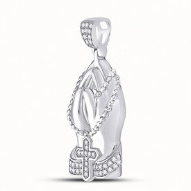 10kt White Gold Mens Round Diamond Praying Hands Rosary Charm Pendant - A Symbolic Statement of Faith and Style - Splendid Jewellery