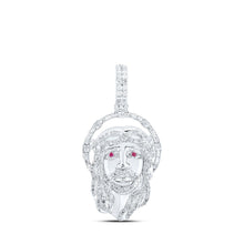 Load image into Gallery viewer, 10kt White Gold Men's Round Diamond Ruby Jesus Face Charm Pendant 1 Cttw | Splendid Jewellery - Splendid Jewellery