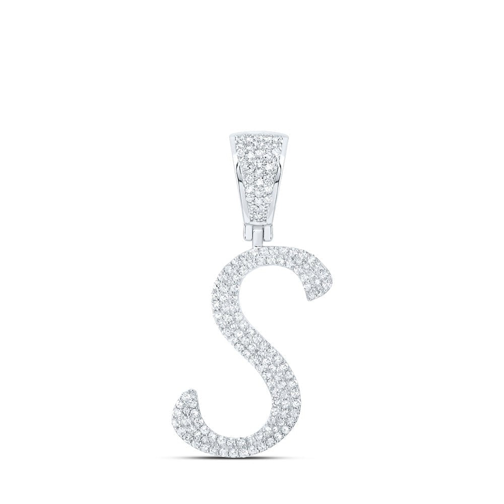 10kt White Gold Men's Round Diamond S Initial Letter Charm Pendant - 5/8 Cttw | Splendid Jewellery - Splendid Jewellery