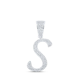 10kt White Gold Men's Round Diamond S Initial Letter Charm Pendant - 5/8 Cttw | Splendid Jewellery - Splendid Jewellery