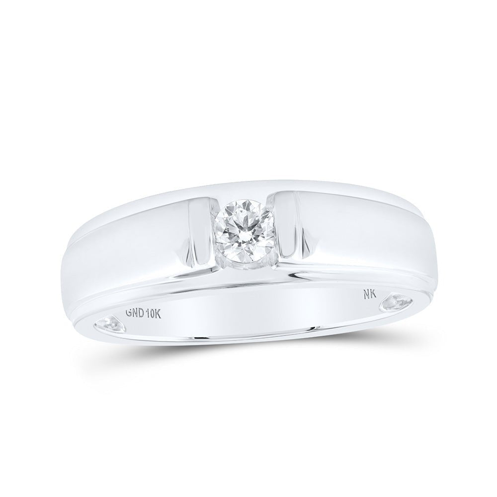 10kt White Gold Men's Round Diamond Solitaire Band Ring - Exquisite Brilliance - Splendid Jewellery