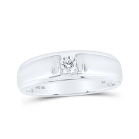 10kt White Gold Men's Round Diamond Solitaire Band Ring - Exquisite Brilliance - Splendid Jewellery