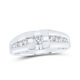 10kt White Gold Men's Round Diamond Solitaire Band Ring - Exquisite Brilliance - Splendid Jewellery