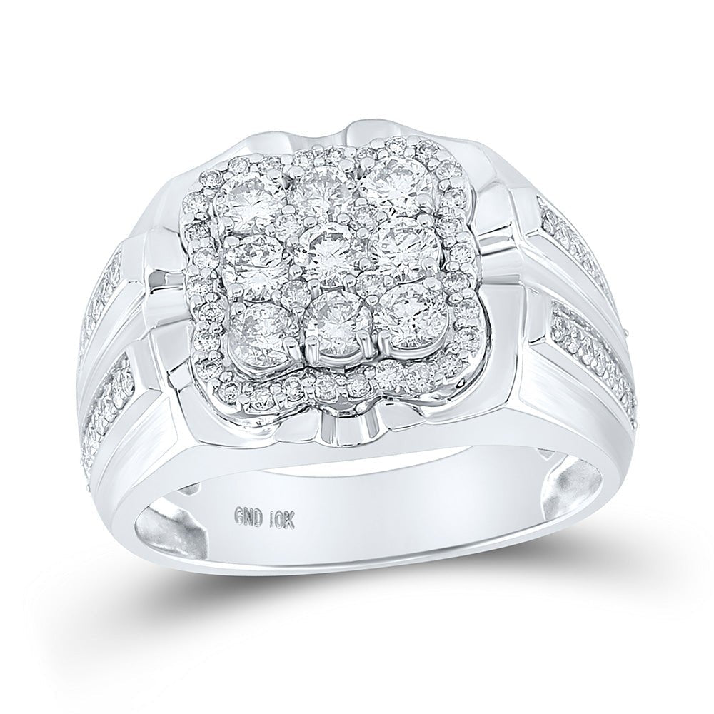 10kt White Gold Men's Round Diamond Square Cluster Ring - 1 - 1/2 Cttw | Splendid Jewellery - Splendid Jewellery
