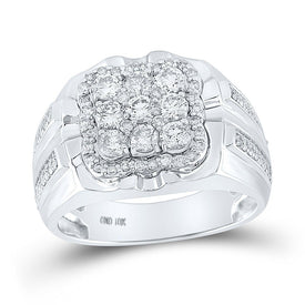 10kt White Gold Men's Round Diamond Square Cluster Ring - 1 - 1/2 Cttw | Splendid Jewellery - Splendid Jewellery