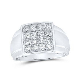 10kt White Gold Mens Round Diamond Square Ring - A Captivating Statement of Masculinity and Elegance - Splendid Jewellery