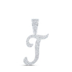 10kt White Gold Men's Round Diamond T Initial Letter Charm Pendant 3/4 Cttw - Luxurious Diamond Charm Pendant for Men - Splendid Jewellery