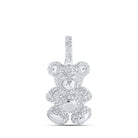 10kt White Gold Mens Round Diamond Teddy Bear Charm Pendant 1 - 1/3 Cttw - Splendid Jewellery