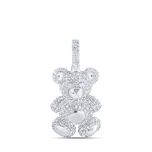 Load image into Gallery viewer, 10kt White Gold Mens Round Diamond Teddy Bear Charm Pendant 1 - 1/3 Cttw - Splendid Jewellery