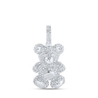 10kt White Gold Mens Round Diamond Teddy Bear Charm Pendant 1 - 1/3 Cttw - Splendid Jewellery