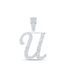 Load image into Gallery viewer, 10kt White Gold Men's Round Diamond U Initial Letter Charm Pendant - 1 Cttw | Splendid Jewellery - Splendid Jewellery