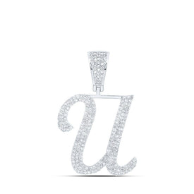 10kt White Gold Men's Round Diamond U Initial Letter Charm Pendant - 1 Cttw | Splendid Jewellery - Splendid Jewellery