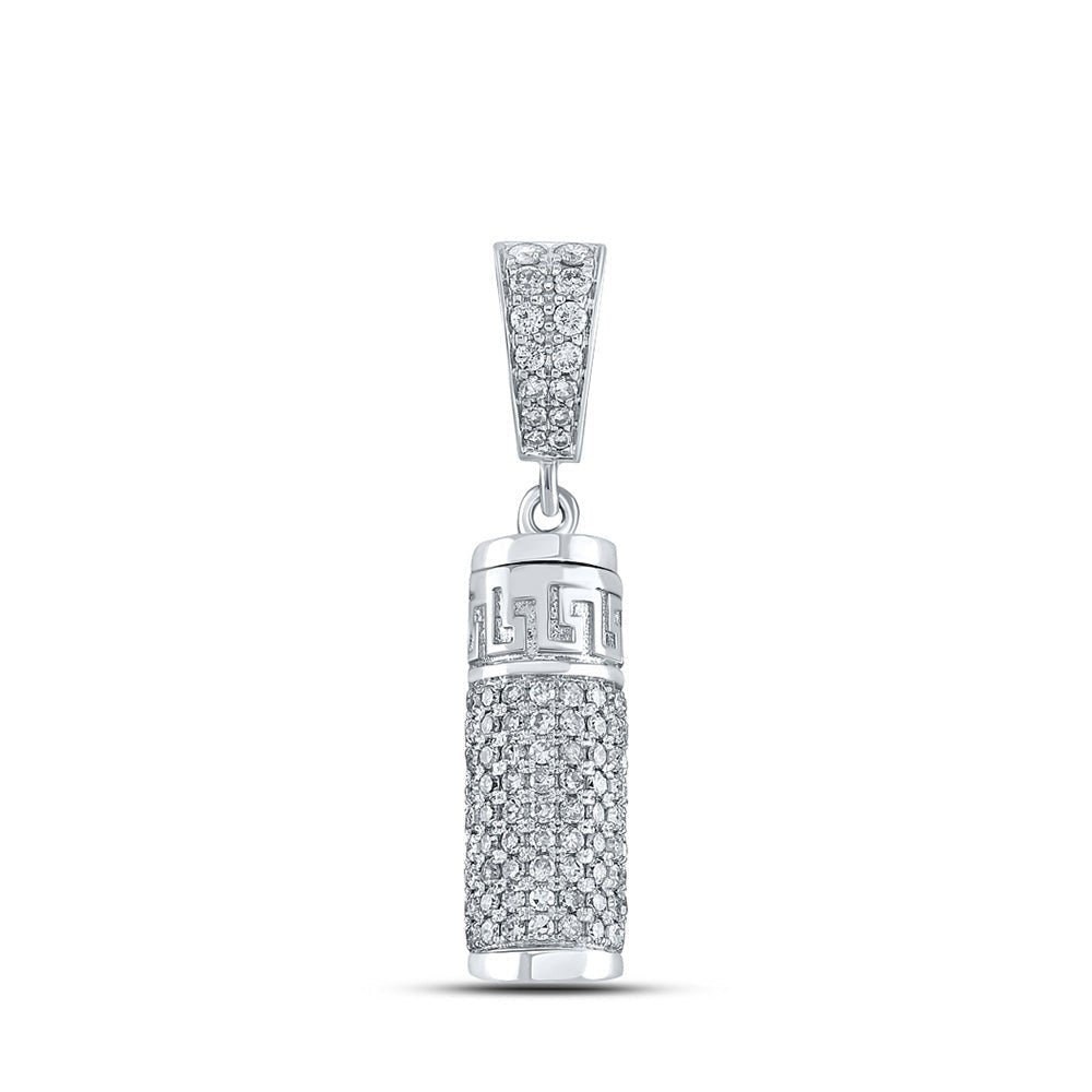 10kt White Gold Men's Round Diamond Urn Cylinder Charm Pendant - 1 Cttw | Splendid Jewellery - Splendid Jewellery