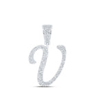 10kt White Gold Men's Round Diamond V Initial Letter Charm Pendant - 7/8 Cttw - Splendid Jewellery