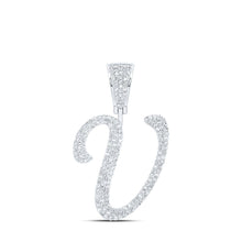 Load image into Gallery viewer, 10kt White Gold Men's Round Diamond V Initial Letter Charm Pendant - 7/8 Cttw - Splendid Jewellery