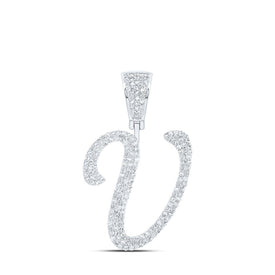 10kt White Gold Men's Round Diamond V Initial Letter Charm Pendant - 7/8 Cttw - Splendid Jewellery